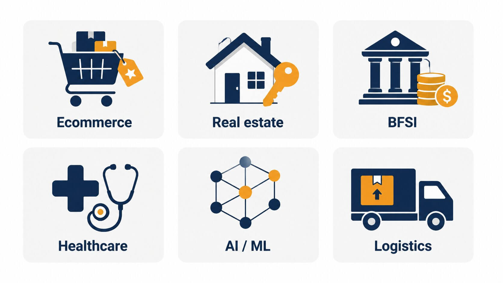 Six Panel Icon Grid Showing The Industries