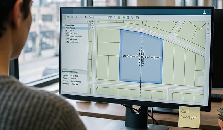 Property Parcel Crossing a County Line on a Gis Map