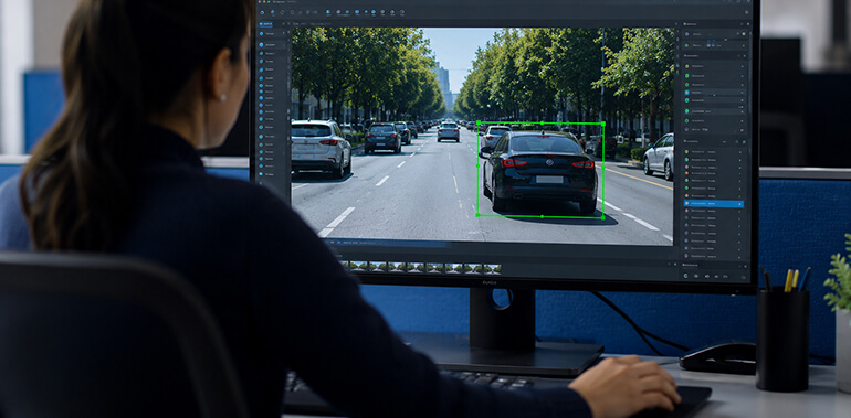 Annotator Drawing Bounding Box on Vehicle