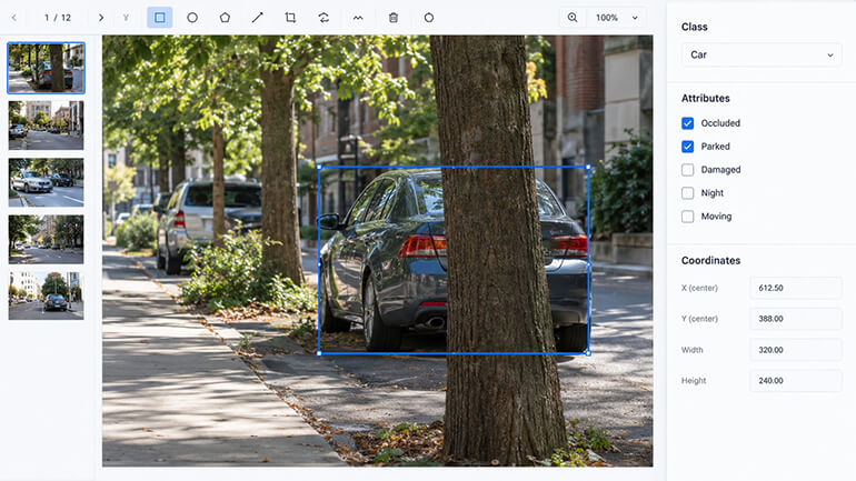 Annotation interface showing a tight bounding box drawn around a partially occluded object